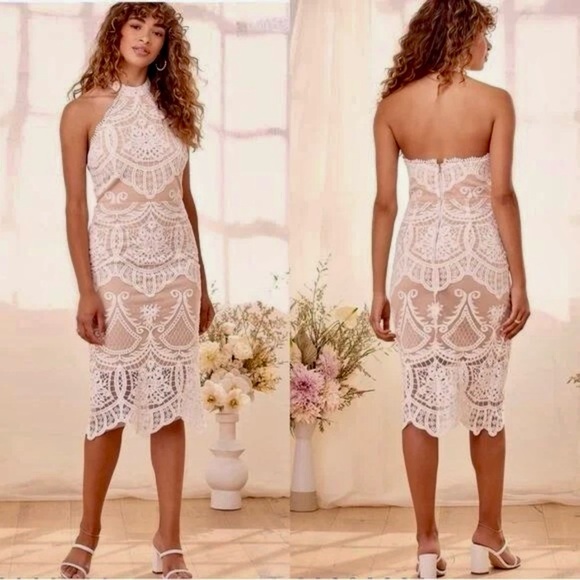 Lulu's White Sheath Halter Dress NWT size medium - Picture 1 of 11